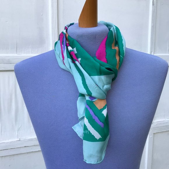 Vtg Monique Martin Colorful Abstract Print Silk Scarf for Neck or Hair 10x54 - Picture 5 of 6